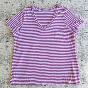 Plus Size XXL Caslon Pink and White Striped V-Neck Tee